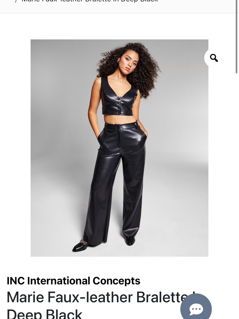 INC International Concepts Black Faux-Leather Wide-Leg Pants & Top